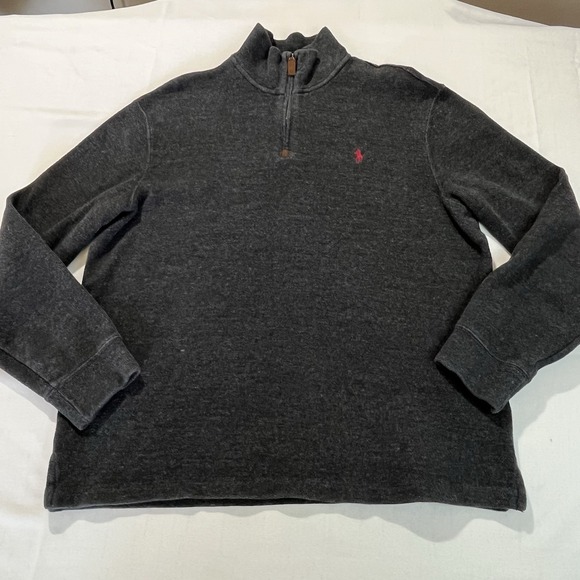 Polo Ralph Lauren Sweater Mens XLT Tall Black 1/4 Zip Mesh‎ Knit Pullover - Picture 1 of 9
